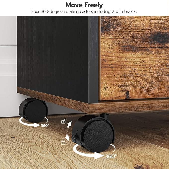 HOOBRO 7-Drawer File Cabinet, Wooden Office Cabinet with Drawers, Mobile Storage Filing Drawer for Home Office, Study, Easy Assembly, Rustic Brown and Black BF07WJ01