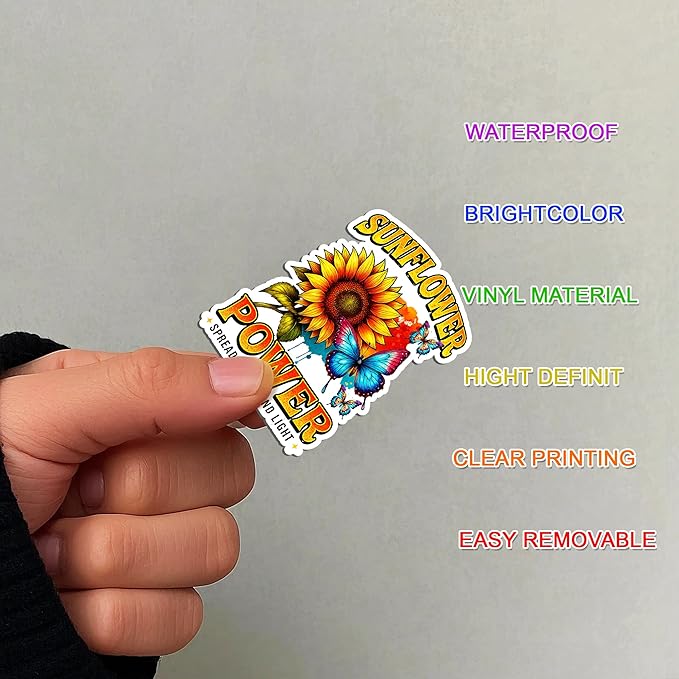 107 PCS Sunflower Stickers Pack, Floral Vinyl Waterproof Decals with Sunflowers Hummingbirds Butterflies, Gift for Kids Teens Adults Boys Girls Birthday Christmas Laptop Water Bottle Scrapbook