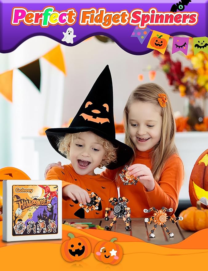Halloween Toy Gifts for Kids Transformable Fidget Spinners for Adults Stress Relief Sensory Toys for Boys and Girls Fidget Toys Black Orange Halloween Party Decorations