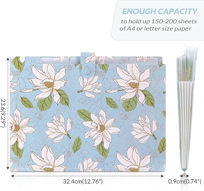 SKYDUE Expanding File Folder with 5 Pockets, Accordion File Organizer,Portable Receipt Paper Documents Organizer,Letter Size Filing Folder School Office Supplies,Sky Blue