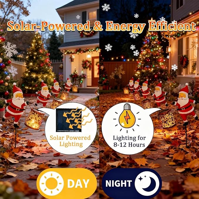 Solar Christmas Lights Outdoor, Waterproof Hanging Metal Watering Can Light Solar Christmas Decorations, Santa Solar Kettle Lights Holiday Displays for Garden Patio Path Yard Lawn (Colorful)