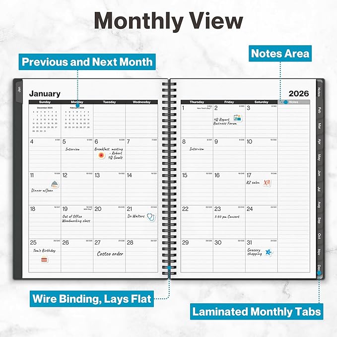 Dunwell Planner Book 2026, 8.5x11 Weekly Monthly Planner, Jan to Dec 2026, Large Calendar Book with Laminated Tabs, Bookmark, Free Stickers, Daily Calendar Planner Organizer