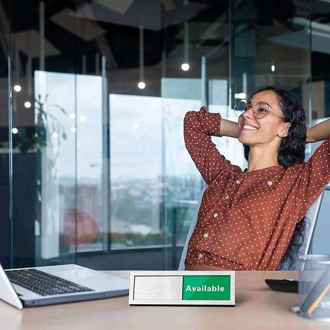 Do Not Disturb Sign for Office, Office Desk Signs with Slider, Acrylic Privacy, Slider Desktop Sign, 9.75" x 3" Brush Silver