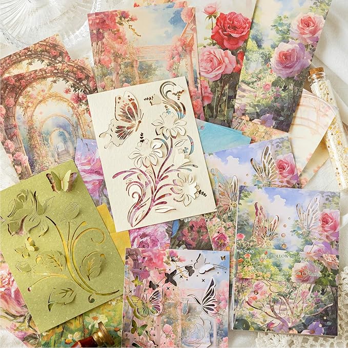 Vintage Butterfly-Themed Scrapbook Paper Set, 144 PCS Including Hollow-Out and Decorative Paper for Junk Journaling, Scrapbooking, DIY Crafts, and Art Supplies