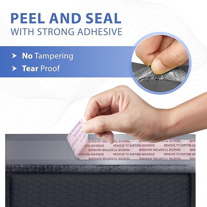 Black Poly Bubble Mailers 7.25x12 inch #1 | Self Seal Padded Envelopes | Cushioned Bubble Mailer | Usable Size 7.25x11 | WaterProof | Lightweight mailing Shipping Bags | 100 Pack Bulk | Made in USA