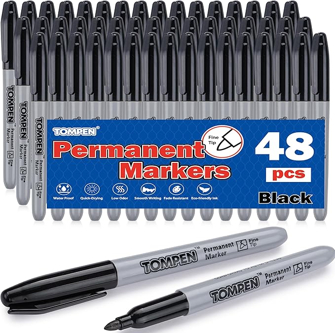 Black Permanent Markers,Fine Tip,48 Count Bulk,Waterproof Permanent Marker Pens with Quick Drying on Wood,Plastic,Paper,Metal,Mirror for Office School Classroom Home