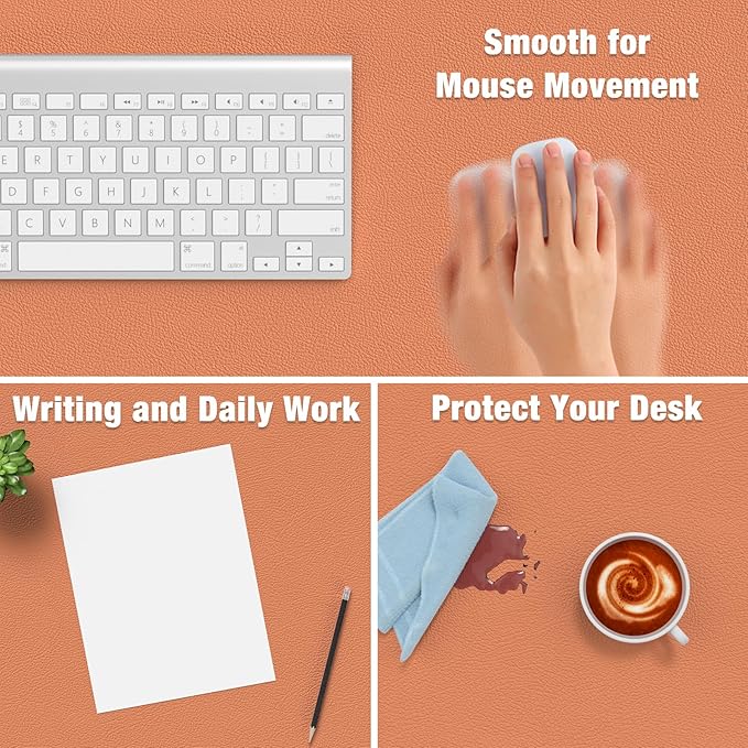Hsurbtra Desk Pad, 23.6" x 13.8" PU Leather Desk Mat, M Extended Mouse Pad, Waterproof Desktop Blotter Protector, Non-Slip Ultra Thin Small Laptop Keyboard Writing Mat for Office Home, Orange Pink