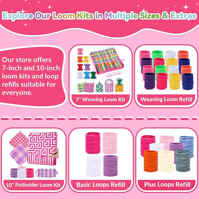 PREBOX Weaving Loom Kit Toys for Kids and Adults, Potholder Loops Crafts for Girls Ages 6 7 8 9 10 11 12, 7" Pot Holder Loom Knitting Kits and Gifts for Kids and Beginners, Make 6 Masterpieces