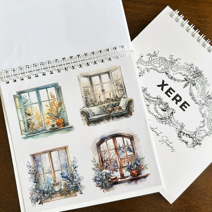 XERE 80 Pcs Picturesque Windows Four Seasons Sticker Book for Journaling Notebooks, Sketchbook, Bookmark Making, Junk Journal, Budget Planner, Scrapbook Art Supplies Stickers