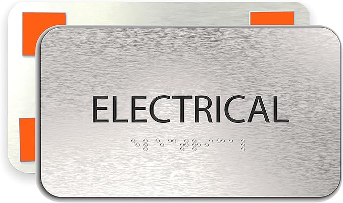 Electrical Room Sign for Business - Office Signs, Aluminum Brushed Silver, Tamper-Proof, Heavy Duty Mounting Tape, Easy Install, Office Décor, ADA Compliant, Grade 2 Braille (7” W x 4” H) ADASigns.org