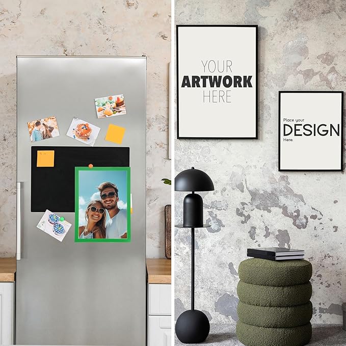 uxcell 3 Pcs Magnetic Sign Holder, 8.3" x 11.7" Self-Adhesive Magnetic Wall Signs Holder Magnetic Picture Frame Document Holder for Home Office Wall Window Displays, Green