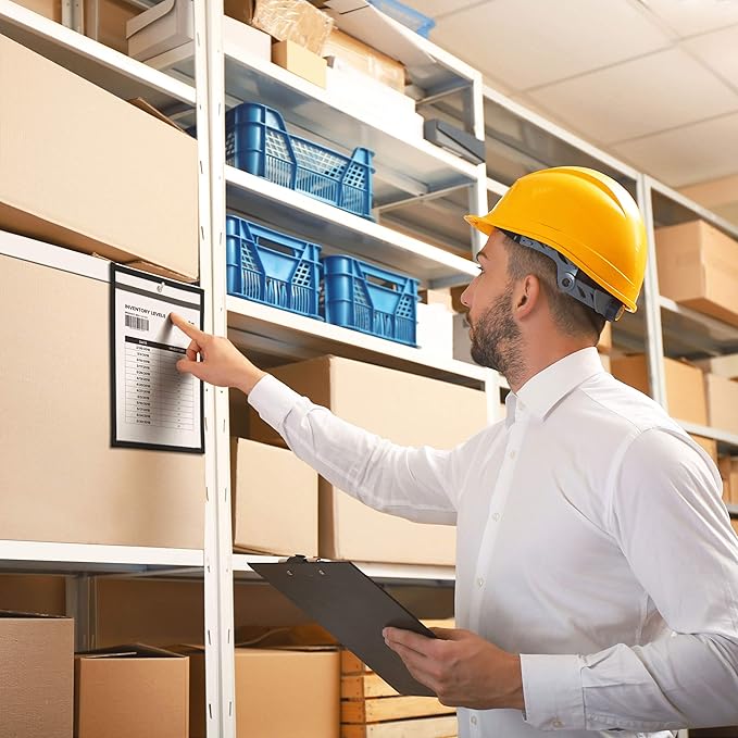 Job Ticket Holders 9x12 - (30 Pack), 8.5 x 11 Letter Size, Dry Erase Pockets, Clear & Black Plastic Sleeves - Reusable, Water-Resistant