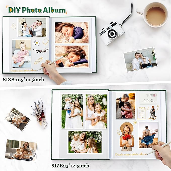 Photo Album Self Adhesive Scrapbook,Large Photo Book for 4x6,5x7,8x10 Pictures,DIY Album for Baby Wedding Family Travel Birthday,with Metallic Pen and Scraper