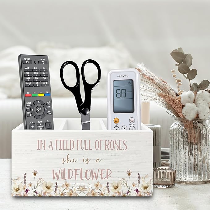 Wildflower Nursery Decor Pen Pencil Holder Organizer for Desk, Girl Nursery Decor, in a Field Full of Roses She Is a Wildflower Wooden Box Sign for Girly Room Bedroom Desk Tabletop Decorations