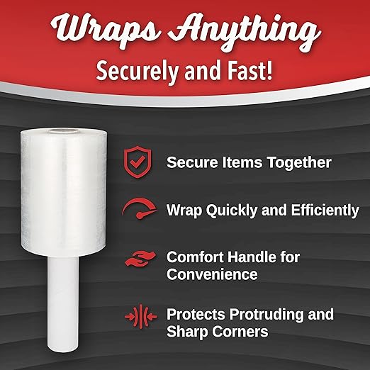 8 Pack Industrial Strength Mini Hand Stretch Wrap 5" 1000 Ft. Roll 80 Gauge Thick, Shrink Wrap Roll for Moving Supplies, Furniture, Pallets, Plastic Wrap for Packing, Heavy Duty Stretch Film
