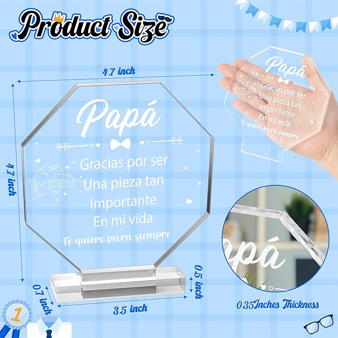 Yopyame Dad Gifts Acrylic Plaque - Regalos para Papá Acrylic Gift Keepsake Paperweight Gifts for Dad in Spanish Christmas Thanksgiving Father's Day Ideas Gifts for Dad Birthday from Son Daughter