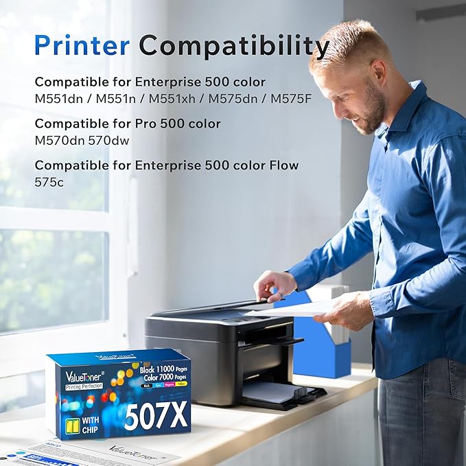 Valuetoner Toner Cartridges Compatible for HP 507X 507A CE400X CE401X CE402X CE403X High Yield for Enterprise M551 M551n M551dn M551xh M570dn M570dw M575f Printer (4-Pack Black Cyan Yellow Magenta)