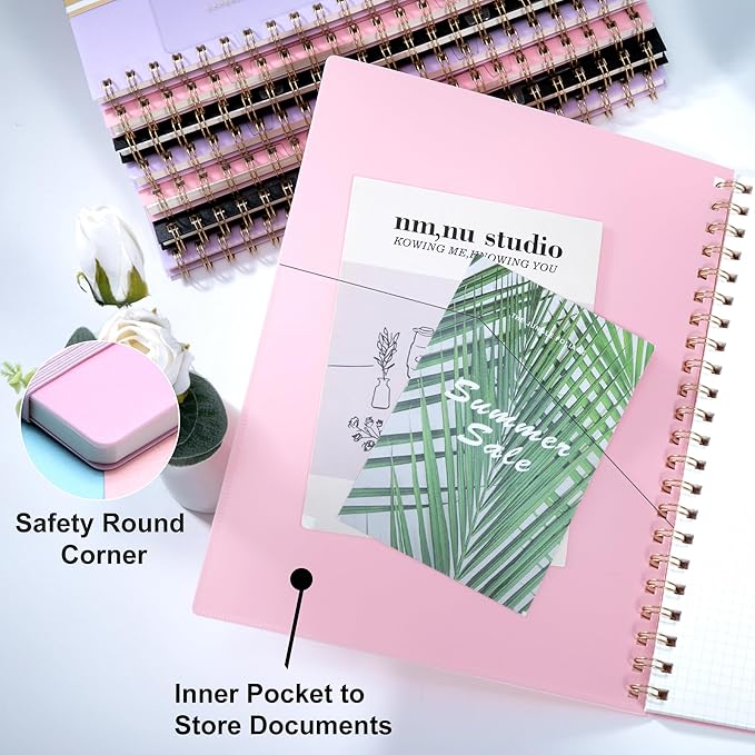 Yoment Graph Paper Notebook Spiral Notebook 8.5 x 11 A4 Large Grid Paper Notebooks, 100 GSM Thick Graph Paper, Plastic Cover Graphing Notebook for Work School Engineering, A4 Pink