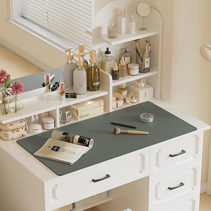 Aothia Faux Leather Desk Mat – Large Mouse Pad, Non-Slip PU Leather Blotter, Waterproof Writing Surface for Office and Home (Jungle Green, 47.2" x 23.6")