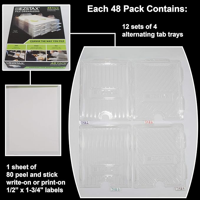 File Organizers - Letter Size, Stackable Trays for Desk - for Office Files, Mail, Documents - 48 Pack