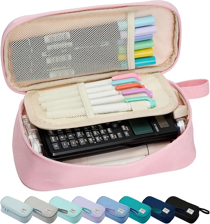 Pencil Case Pouch Box Bag School Supplies Girls Boys Kids, Cute Preppy Stuff Large Big Capacity Aesthetic Pen Organizer, Back to College Stationary, Light Pink, Standard Stlye, 1800ml
