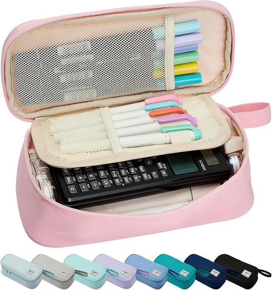 Pencil Case Pouch Box Bag School Supplies Girls Boys Kids, Cute Preppy Stuff Large Big Capacity Aesthetic Pen Organizer, Back to College Stationary, Light Pink, Standard Stlye, 1800ml