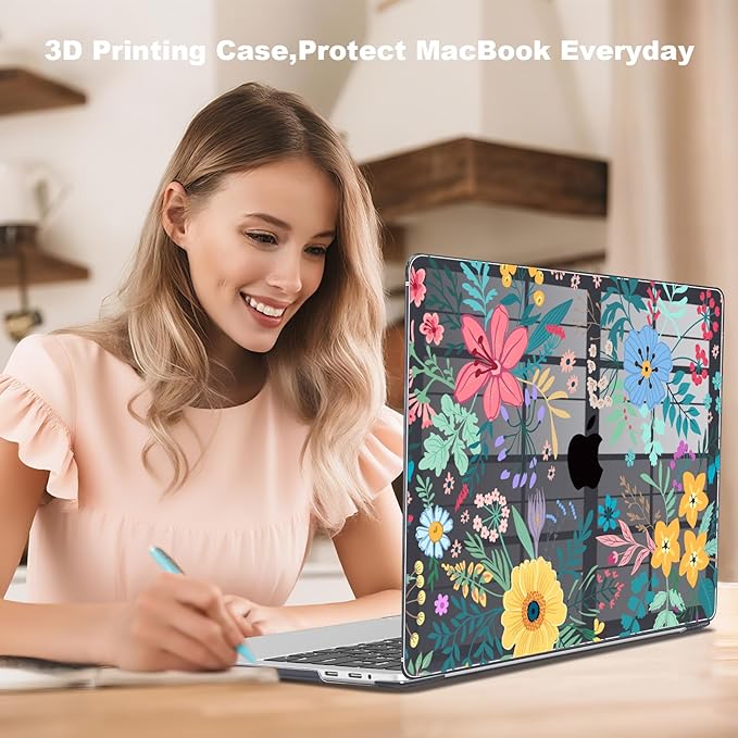 Teryeefi for MacBook Pro 13 Case 2022 2021 2020-2016 Release A2338 M2/M1 A2251 A2289 A2159 A1989 A1706, Laptop Hard Shell with Keyboard Cover & Trackpad Film & Type C Adapter, Colorful Floral 136