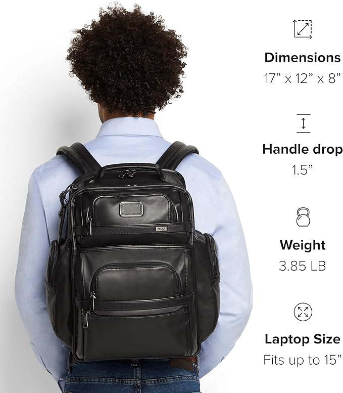 TUMI - Alpha Brief Pack - Men's Laptop Backpack with Padded Adjustable Straps - Fit up to 15" Screen - 17.0" X 12.0" X 8.0" - Black Leather
