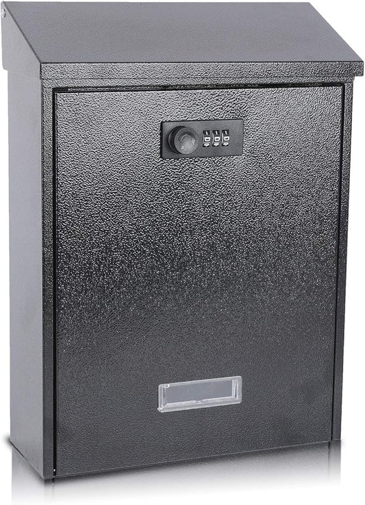 xydled Mail Boxes with Combination Lock,Locking Mailbox Wall Mounted,Large Capacity,Steel Cover Metal Postbox for House, 12.4×8.5×3 Inch, Black