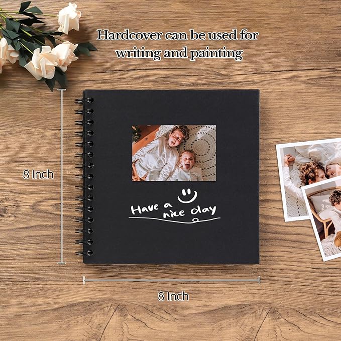 potricher 8 x 8 Inch DIY Scrapbook Album 40 Pages Hardcover Kraft Paper Scrap Book Photo Albums Memory Book for Wedding and Anniversary Family (Black, 8 Inch)