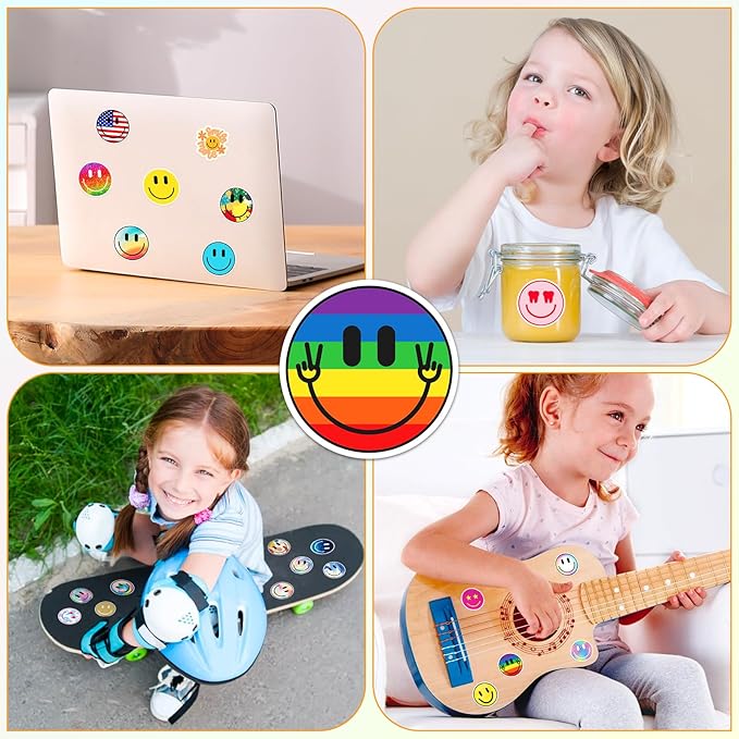 100PCS Smiling Stickers, Cute Water Bottle Stickers for Kids, for Teaching Rewards, Notebooks, Stationery, Luggage, Cartoon PVC Sticker