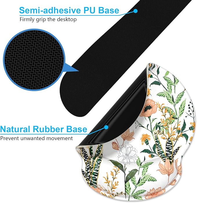 Dapesuom Keyboard Wrist Rest and Mouse Pad with Wrist Support, Cute Memory Foam Cushion for Keyboard and Mouse Set, Desktop Pad Rests with Non Slip Base for Easy Typing & Pain Relief, White Floral