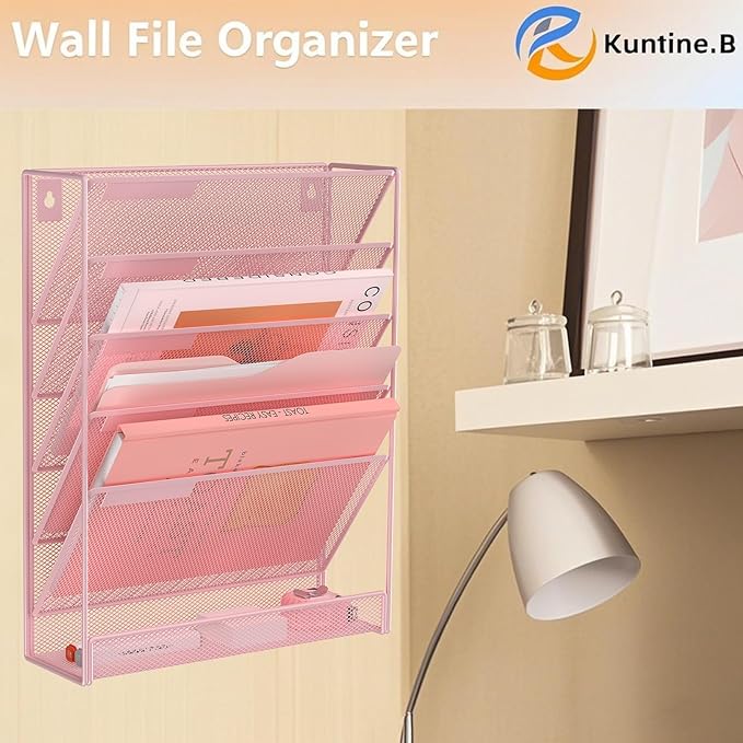 Kuntine.B Wall File Organizer Office Hanging Magazine Holder Wall File Organizer for Office Home (Pink, 6 Tier)