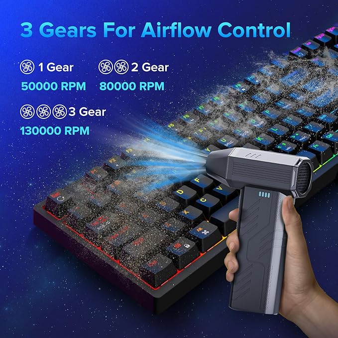 Compressed Air Duster, 8000mAh 130,000 RPM Keyboard Cleaner, Replace Compressed air can, Computer Accessories for Outdoors, PC, Electronics, Snow and Car Dust Off(Deep Black)