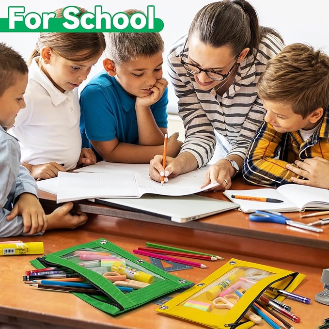 Pencil Pouch for 3 Ring Binder, Bulk 288 Pack 3-Holes Zipper Pencil Pouches in Assorted Colors, Sturdy and Durable Cloth Pencil Holder with Clear Window for Office School College Supplies