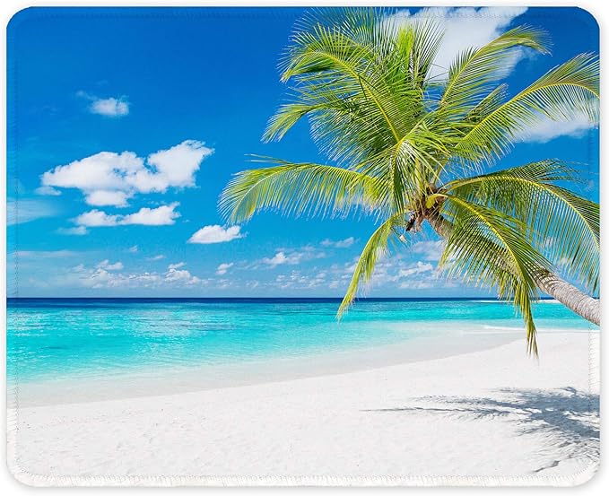 Auhoahsil Mouse Pad, 12 x 10 in Summer Beach Theme Computer Mouse Pad for Desk, Premium-Textured Non-Slip Rubber Stitched Edges Waterproof Square Mouse Mat for Gaming Work Wireless Mice, Blue