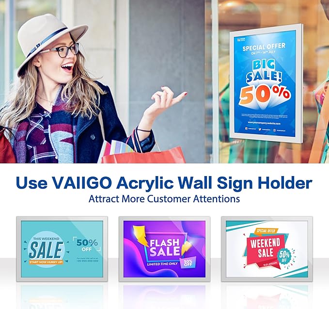 10Pack Acrylic Sign Holder 8.5" x 11" Wall Mount, Self Adhesive Magnetic Display Frame with Tape, Plastic Clear Acrylic Frame for Wall, Office, Store, Home