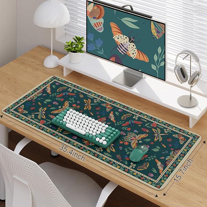 iCasso Desk Mat, Desk Matt for Desktop, Cute Desk Pad Mat, XXL Large Mouse Pad for Desk, Anti-Slip Big Mousepad with Stitched Edges, Keyboard Pad Mouse Mat for Computer(Green)