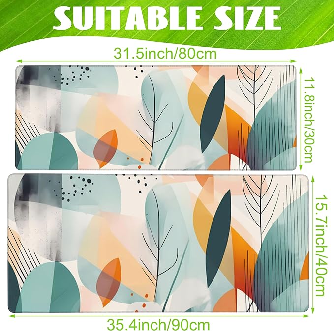 Desk Pad,Abstract Colorful Leaves Desk Mat,Abstract Line Art Large Gaming Mouse Pad for Desk,Extended Big Computer Keyboard Mouse Pad with Non-Slip Base and Stitched Edge,35.4"x15.7"