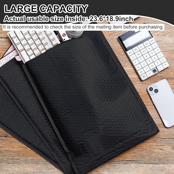 Thenshop 10 Pcs Extra Large Bubble Mailers 16 x 22 Inch Resealable Padded Envelopes Waterproof Shipping Packages Opaque Poly Packaging Envelope Mailers Cushioned Bags for Mailing Packaging, Black