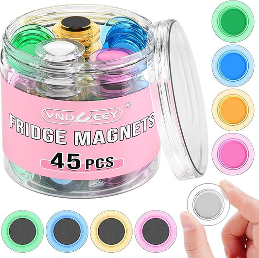 VNDUEEY 45 Pcs Whiteboard Magnets, Round Fridge Magnets Refrigerator Magnet, Mini Magnet Teacher Supplies for School, Home, Office, Dry Board (Assorted Color, 3cm/1.18 inch)