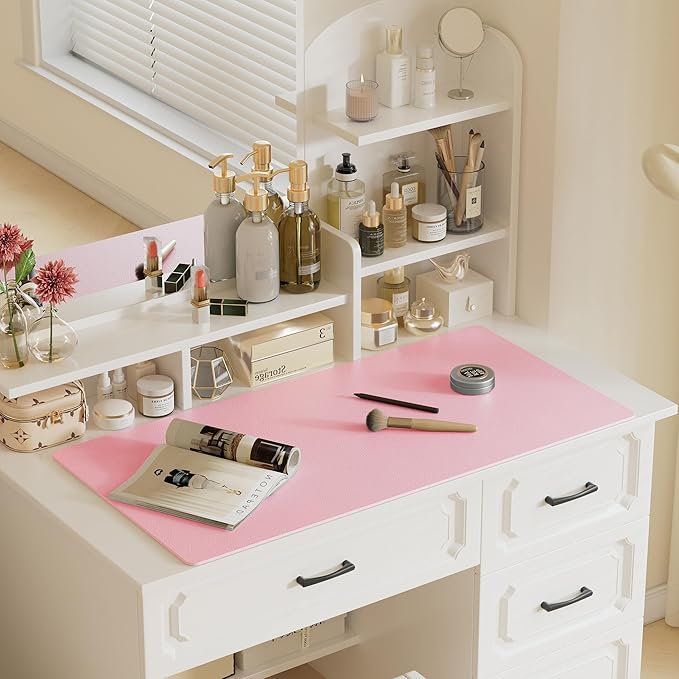 Aothia Faux Leather Desk Mat – Large Mouse Pad, Non-Slip PU Leather Blotter, Waterproof Writing Surface for Office and Home (Fairy Pink, 47.2" x 23.6")