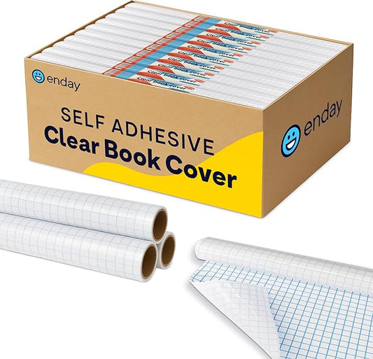 Clear Contact Paper, 17.5” x 5-Feet, Transparent Self Adhesive Book and Textbook Covers for Paperbacks and Hard Covers, Plastic Protective Covering Contact Paper Roll, Acid Free, 48 Rolls – by Enday