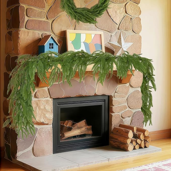 1 Pcs 6FT Christmas Garland, Christmas Decorations, Artificial Norfolk Pine Garland, Faux Greenery Garland for Mantle Fireplace Table Door Wall Upstairs Indoor Outdoor Holiday Xmas Decor