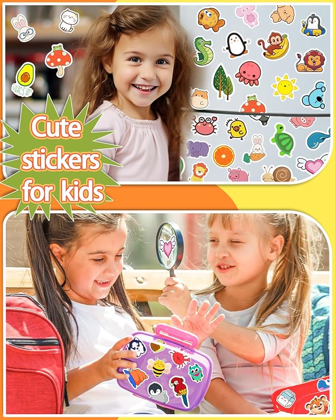 1200 Pcs Stickers for Kids, Cute Water Bottle Stickers, Kawaii Vinyl Sticker for Students Gifts School Supplies Classroom Teacher Prizes Animal Waterproof Sticker, Bulk Sticker Packs for Boys Girls