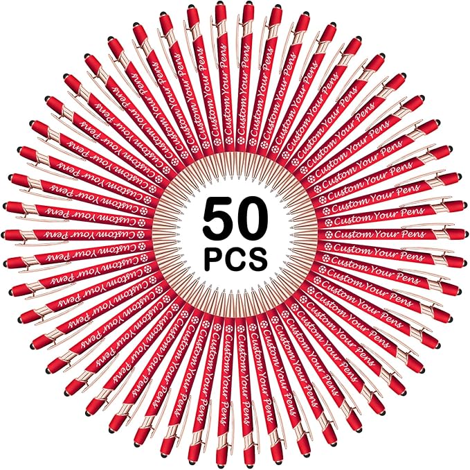 Amlion Personalized Custom Pens with Name Engraved Logo Text,50 Customized Writing Stylus Pen Promotional Item Gift for Men Women Office Business Wedding-Red