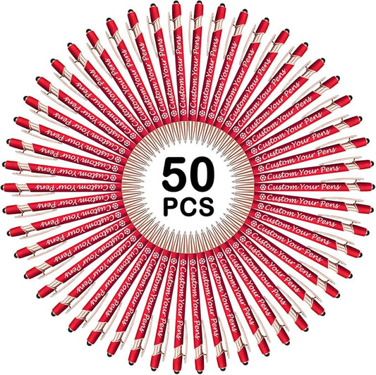 Amlion Personalized Custom Pens with Name Engraved Logo Text,50 Customized Writing Stylus Pen Promotional Item Gift for Men Women Office Business Wedding-Red