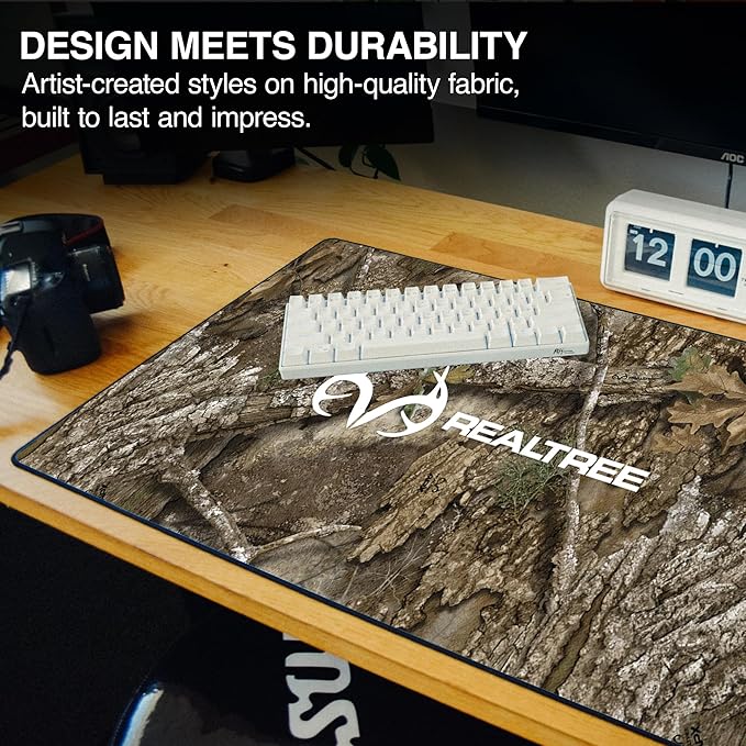 MPCO. Real Tree Large Gaming Desk Pad - 36" x 17" Duraglyde Fabric APX – with Logo Desk Mats - Non-Slip, Washable, Smooth Glide for Precision Gaming & Work