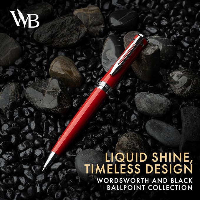 Wordsworth and Black Ballpoint Pen Red Lacquer- Stunning Luxury Pen Chrome Finish, Ink Refill, Best Gift Set for Men & Women, Refillable, Elegant, Nice Pens, Fine Point
