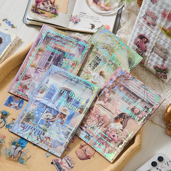 Snycler Blue Garden Series Sticker Book - 20 Sheets Vintage PET Stickers for Scrapbooking, Junk Journaling, Ephemera, and Decorative Crafts - Pre-Cut Urban Design Stickers